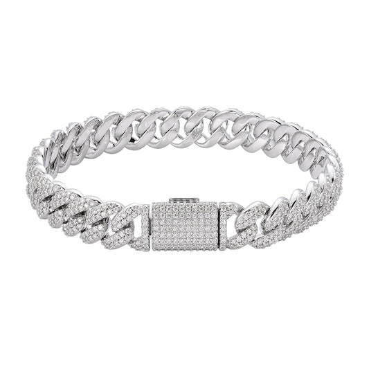 S.Silver Moissanite 10mm Cuban Bracelet 8 Inch RP 5-1/10 Cttw