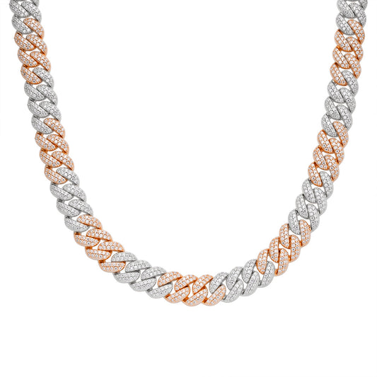S.Silver Moissanite 10mm Cuban Chain 22 Inch Necklace RP+PP 13-5/8 Cttw