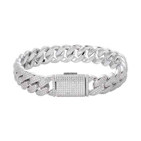 S.Silver Moissanite 12mm Cuban Bracelet 8 Inch RP 7-3/4 Cttw