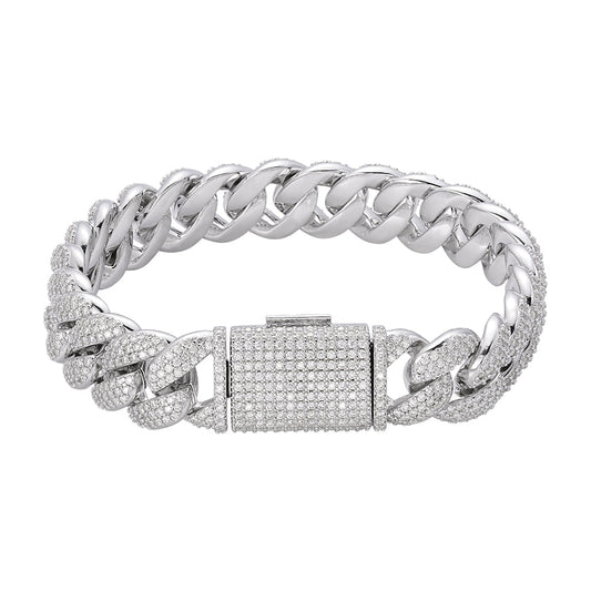 S.Silver Round Moissanite 15mm Cuban 8.50 Inch Bracelet RP 11-3/4 Cttw