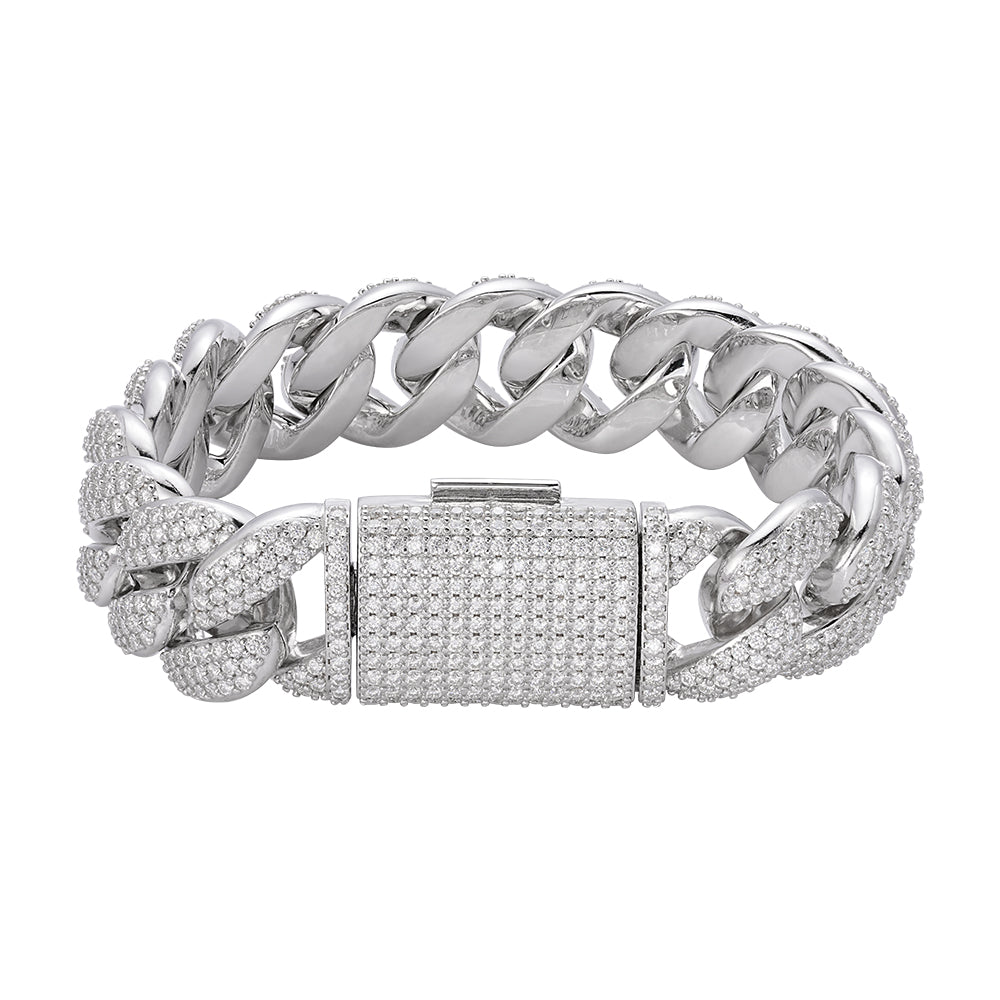 S.Silver Round Moissanite 20mm Cuban 8.50 Inch Mens Bracelet RP 20-7/8 Cttw