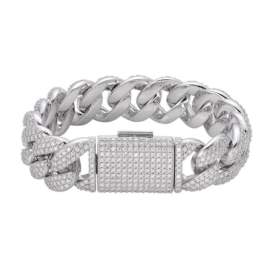 S.Silver Round Moissanite 20mm Cuban 8.50 Inch Mens Bracelet RP 20-7/8 Cttw