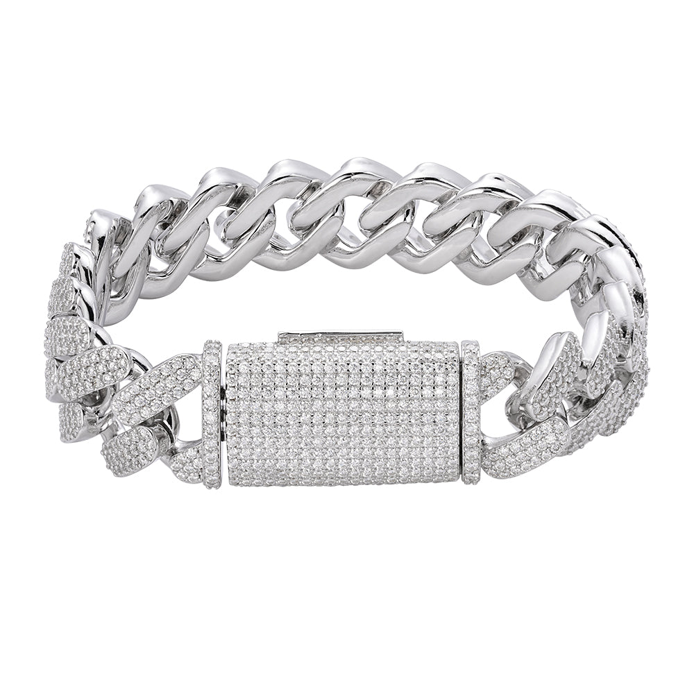 S.Silver Moissanite18mm Miami Cuban 8 Inch Mens Bracelet RP 17-1/3 Cttw