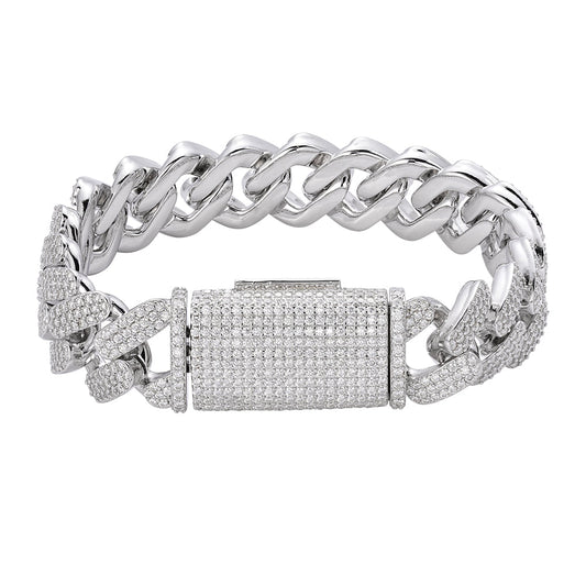S.Silver Moissanite18mm Miami Cuban 8 Inch Mens Bracelet RP 17-1/3 Cttw