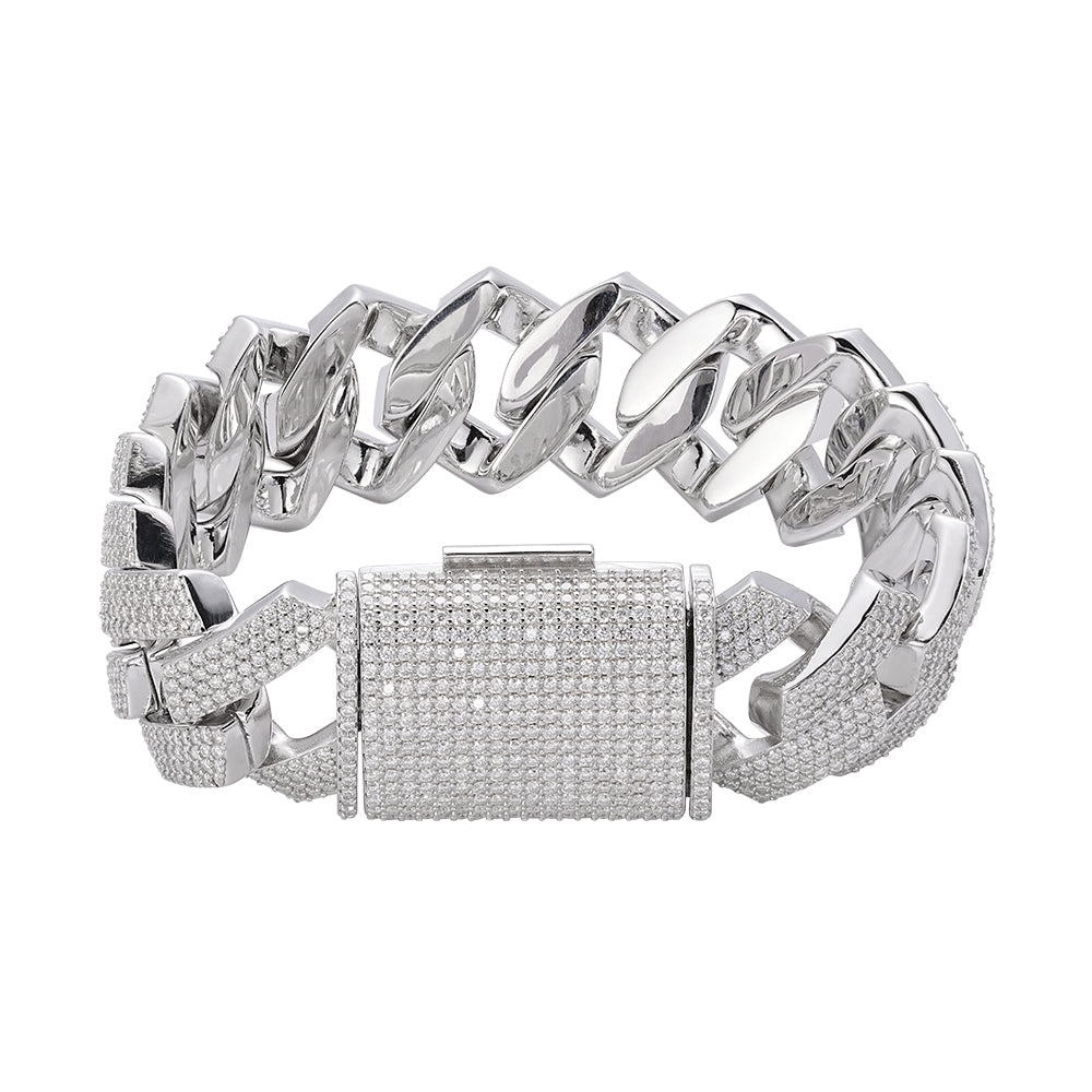S.Silver Moissanite 23mm Miami Cuban 8 Inch Mens Bracelet RP 22 Cttw