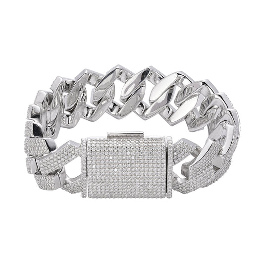 S.Silver Moissanite 23mm Miami Cuban 8 Inch Mens Bracelet RP 22 Cttw