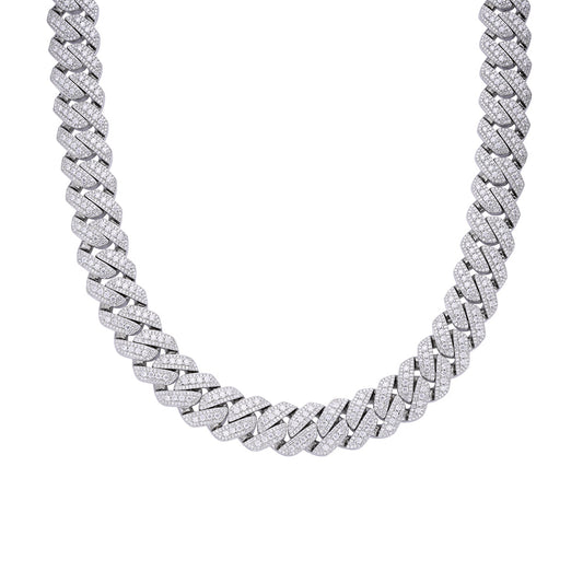 S.Silver Moissanite 20mm Three Stone Heavy Cuban Chain 22 Inch Necklace RP 46-1/10 Cttw