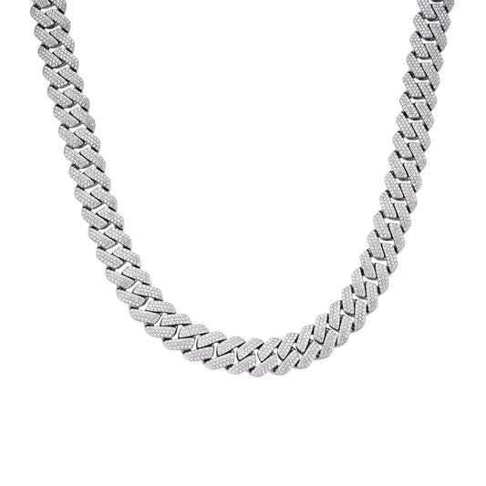 S.Silver Moissanite 13mm Square Cuban Chain 22 Inch Necklace RP 18-1/4 Cttw