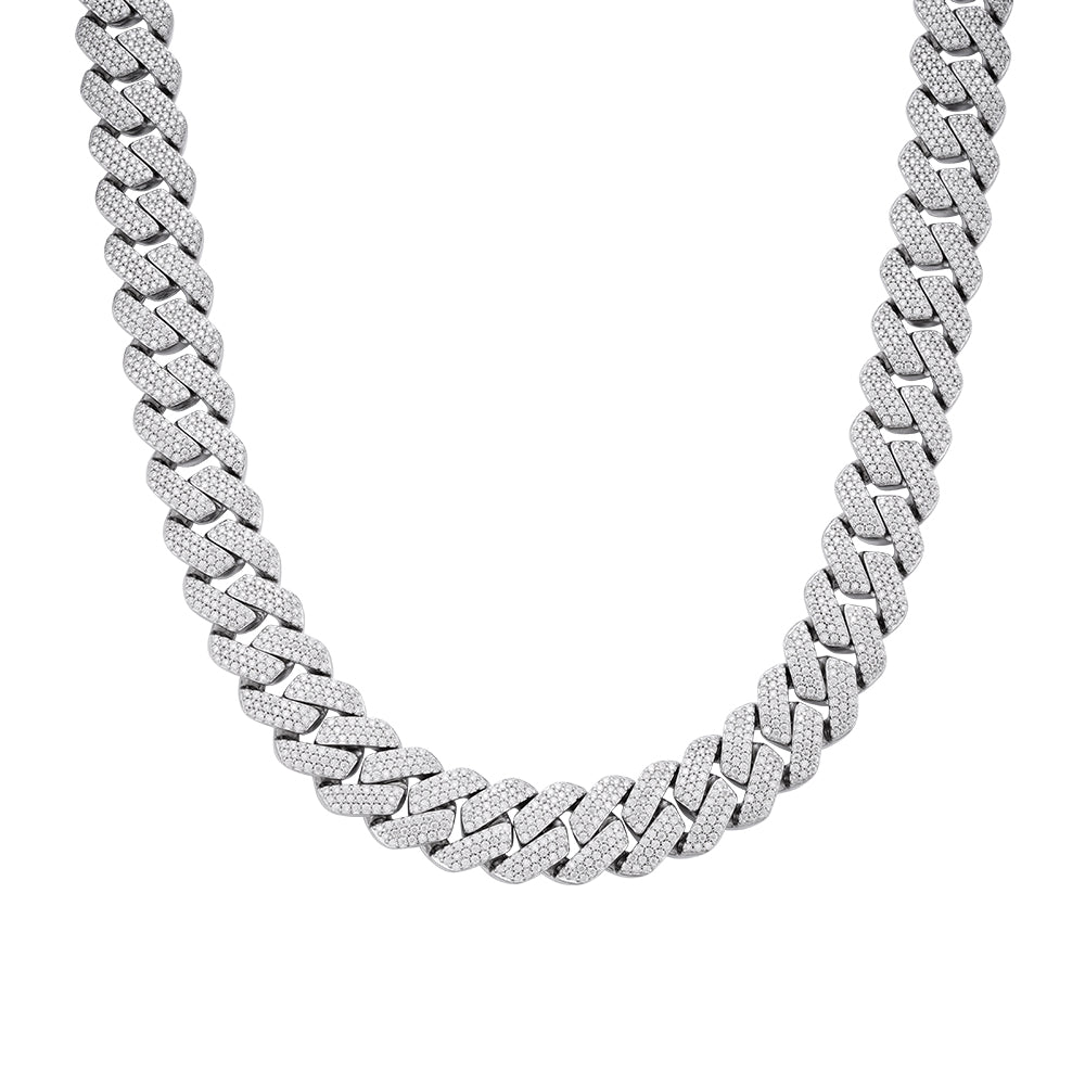 S.Silver Moissanite 16mm Square Cuban Chain 22 Inch Necklace RP 30-1/2 Cttw