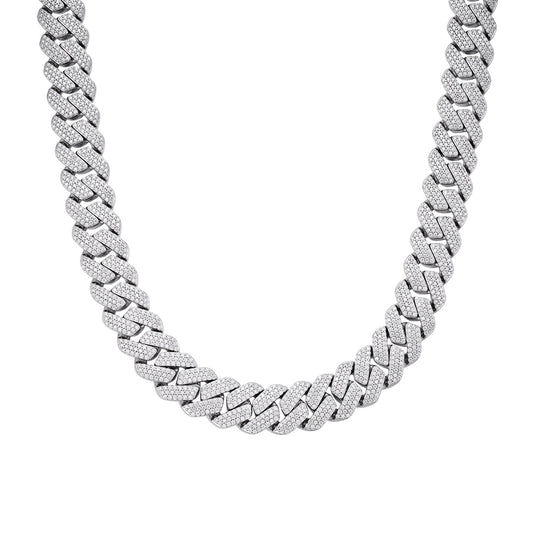 S.Silver Moissanite 16mm Square Cuban Chain 22 Inch Necklace RP 30-1/2 Cttw