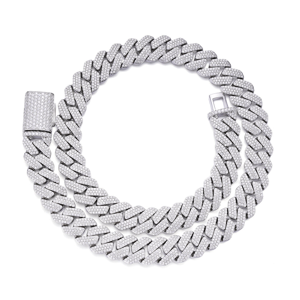 S.Silver Moissanite 16mm Square Cuban Chain 22 Inch Necklace RP 30-1/2 Cttw