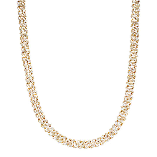 S.Silver Round Big Stone in Center Surrounded with Small Stones 10mm Moissanite Cuban Chain 22Inch Necklace GP 18-3/8 Cttw