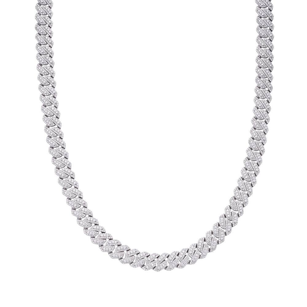 S.Silver Round Big Stone in Center Surrounded with Small Stones 10mm Moissanite Cuban Chain 22Inch Necklace RP 18-3/8 Cttw