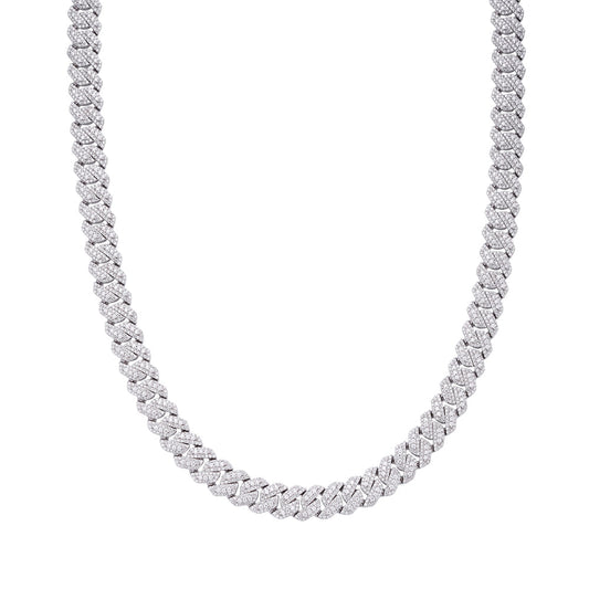 S.Silver Round Big Stone in Center Surrounded with Small Stones 10mm Moissanite Cuban Chain 22Inch Necklace RP 18-3/8 Cttw