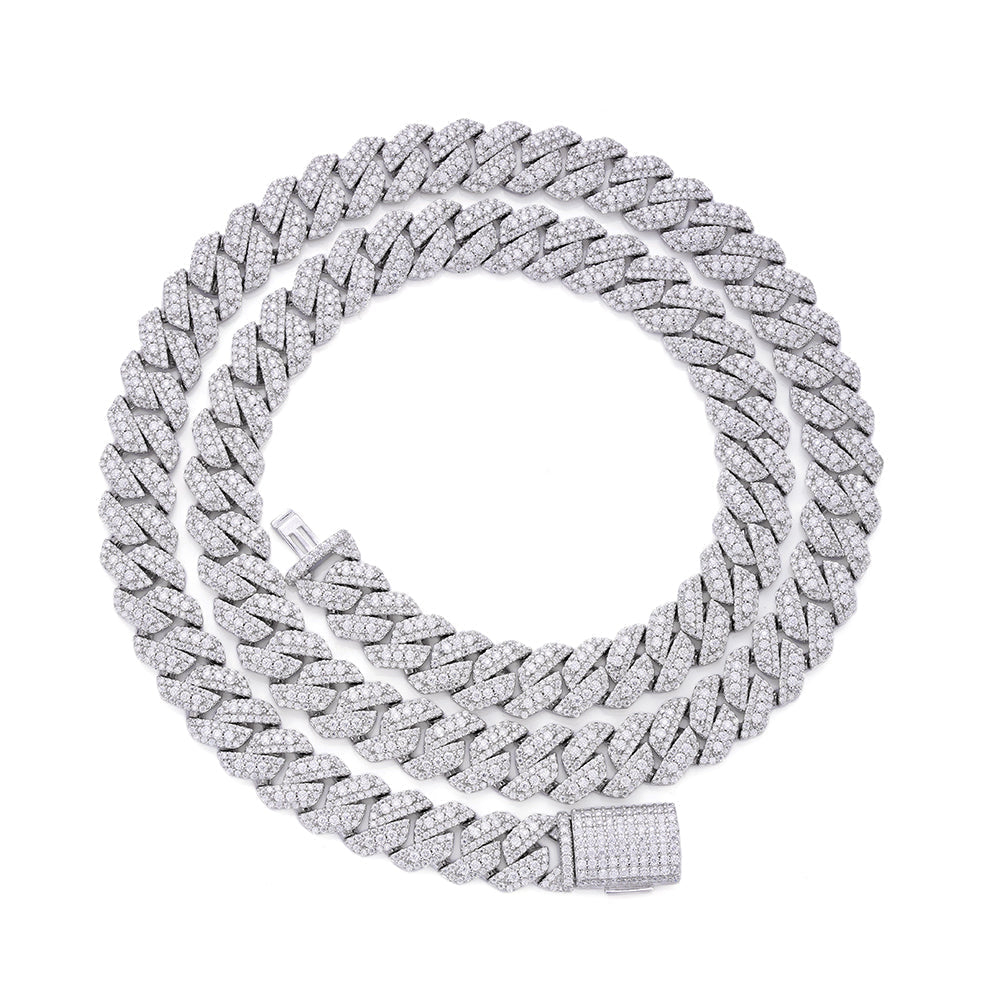 S.Silver Round Big Stone in Center Surrounded with Small Stones 10mm Moissanite Cuban Chain 22Inch Necklace RP 18-3/8 Cttw