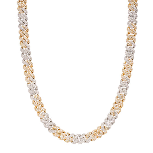 S.Silver Round Big Stone in Center Surrounded with Small Stones 10mm Moissanite Cuban Chain 22Inch Necklace RP+GP 18-3/8 Cttw