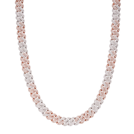 S.Silver Round Big Stone in Center Surrounded with Small Stones 10mm Moissanite Cuban Chain 22Inch Necklace RP+PP 18-3/8 Cttw