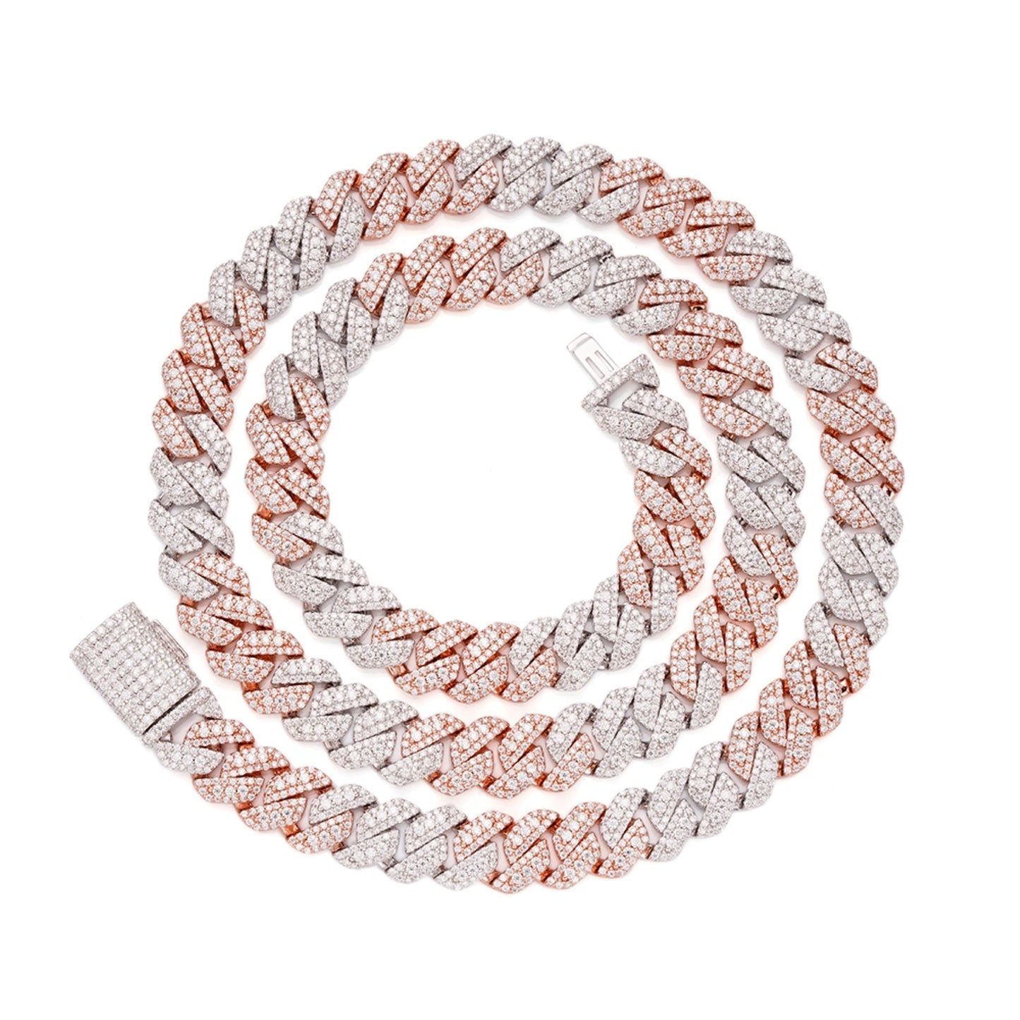 S.Silver Round Big Stone in Center Surrounded with Small Stones 10mm Moissanite Cuban Chain 22Inch Necklace RP+PP 18-3/8 Cttw