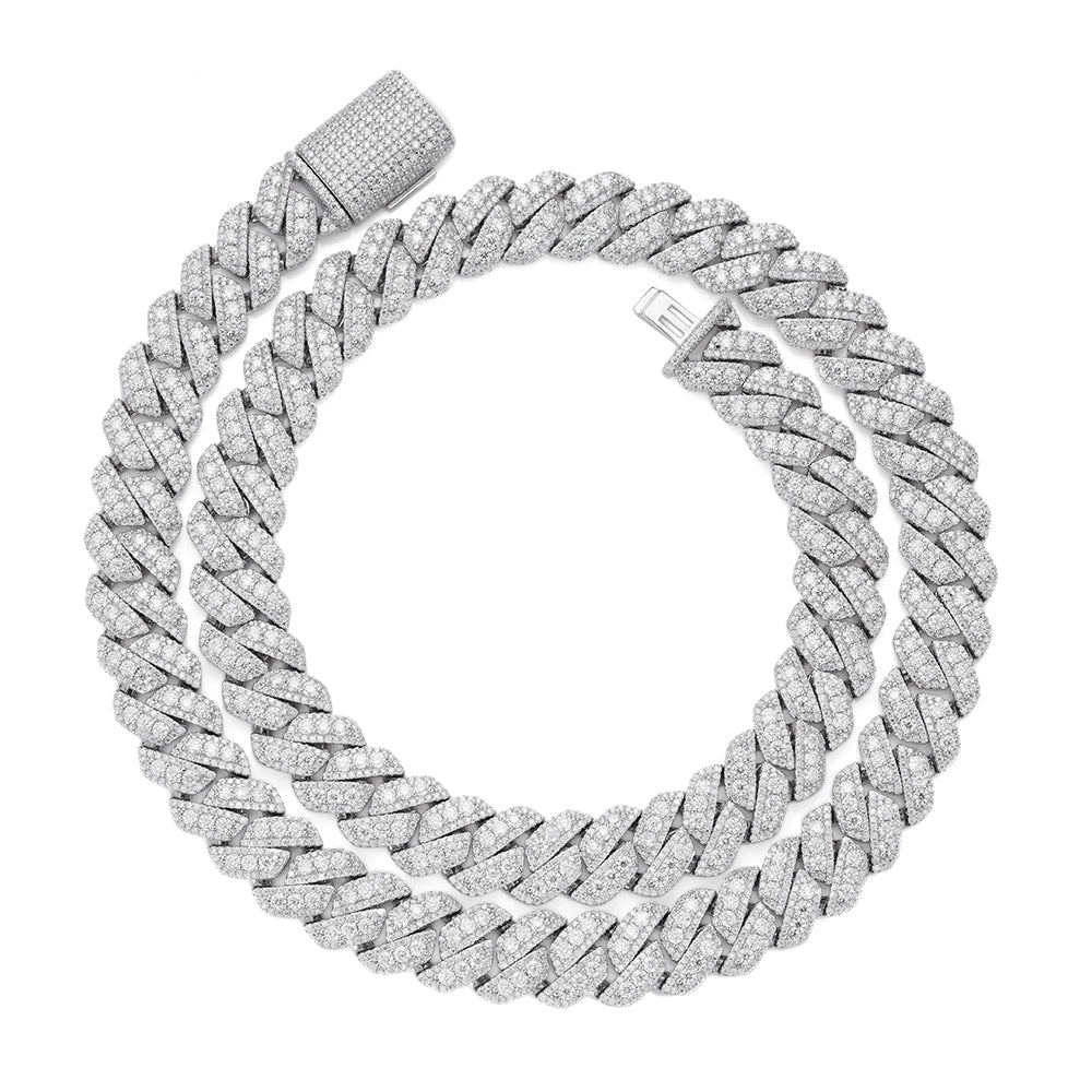 S.Silver Round Big Stone in Center Surrounded with Small Stones 12mm Moissanite Cuban Chain 22Inch Necklace RP 30 Cttw