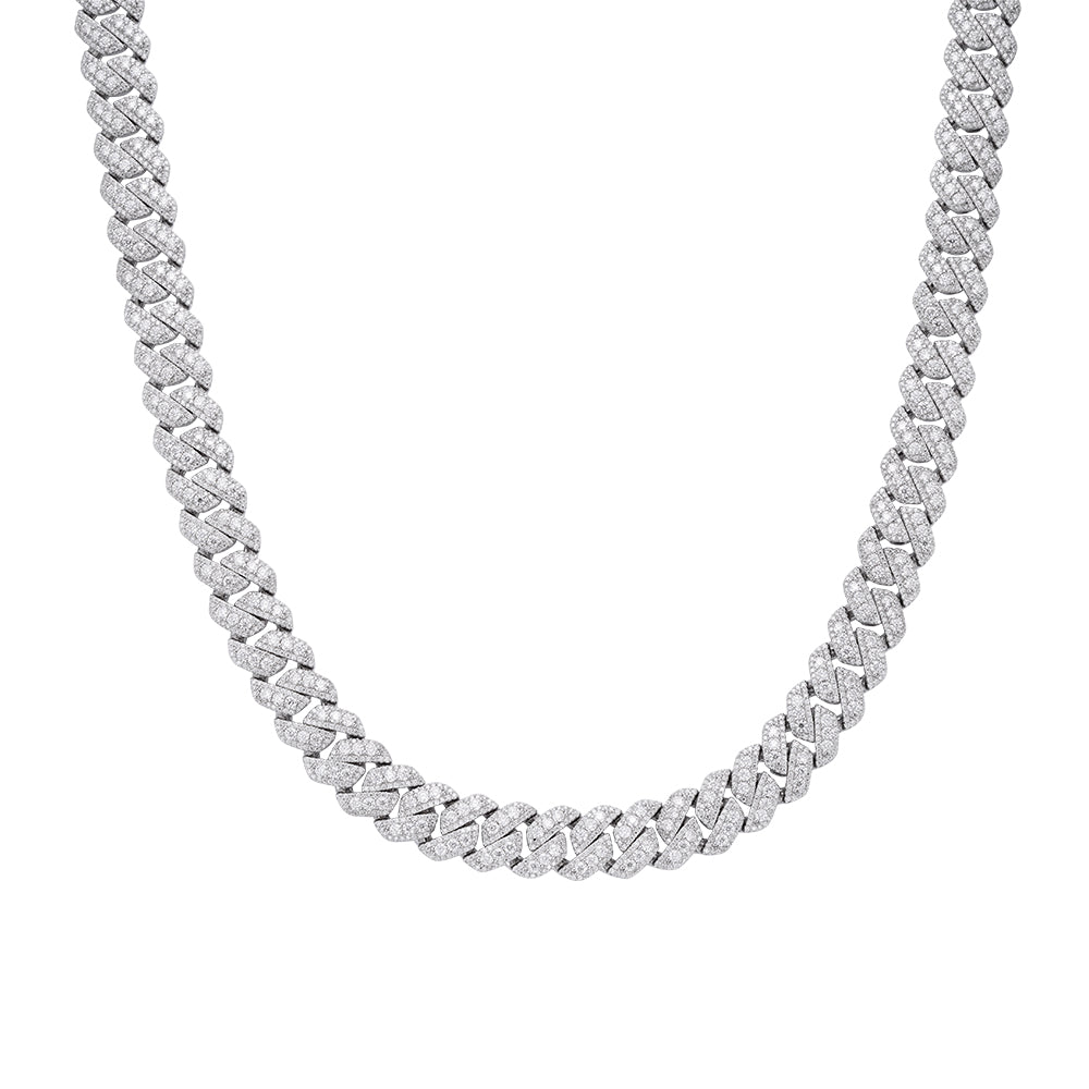 S.Silver Round Big Stone in Center Surrounded with Small Stones 12mm Moissanite Cuban Chain 22Inch Necklace RP 30 Cttw