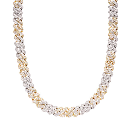 S.Silver Round Big Stone in Center Surrounded with Small Stones 12mm Moissanite Cuban Chain 22Inch Necklace RP+GP 30 Cttw
