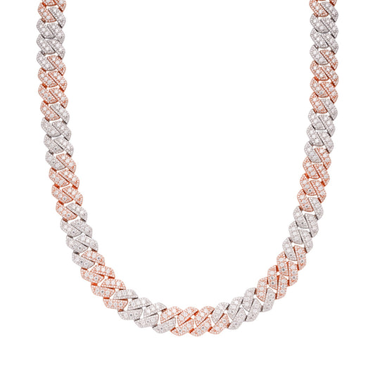 S.Silver Round Big Stone in Center Surrounded with Small Stones 12mm Moissanite Cuban Chain 22Inch Necklace RP+PP 30 Cttw