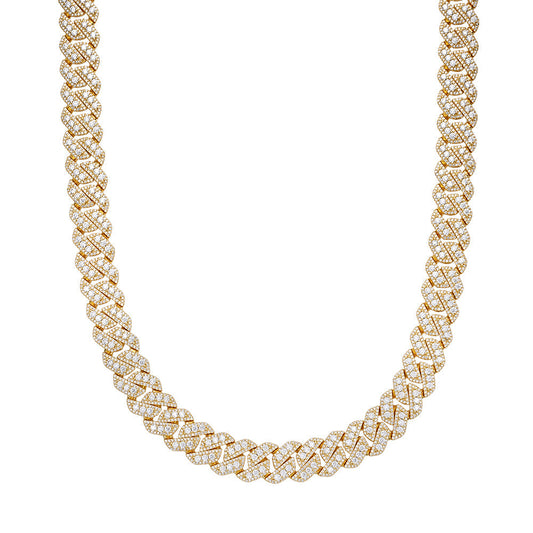 S.Silver Round Big Stone in Center Surrounded with Small Stones 14mm Moissanite Cuban Chain 22Inch Necklace GP 34 Cttw