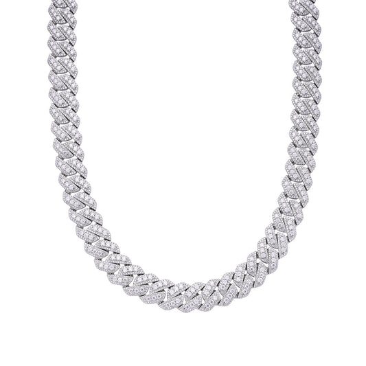 S.Silver Round Big Stone in Center Surrounded with Small Stones 14mm Moissanite Cuban Chain 22Inch Necklace RP 34 Cttw