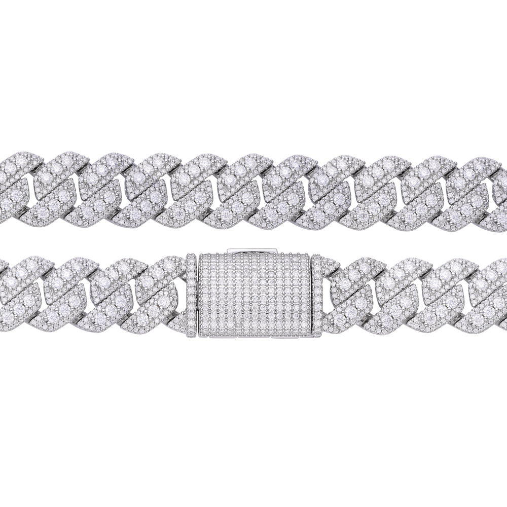 S.Silver Round Big Stone in Center Surrounded with Small Stones 14mm Moissanite Cuban Chain 22Inch Necklace RP 34 Cttw