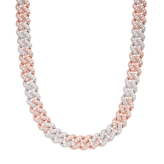 S.Silver Round Big Stone in Center Surrounded with Small Stones 14mm Moissanite Cuban Chain 22Inch Necklace RP+PP 34 Cttw