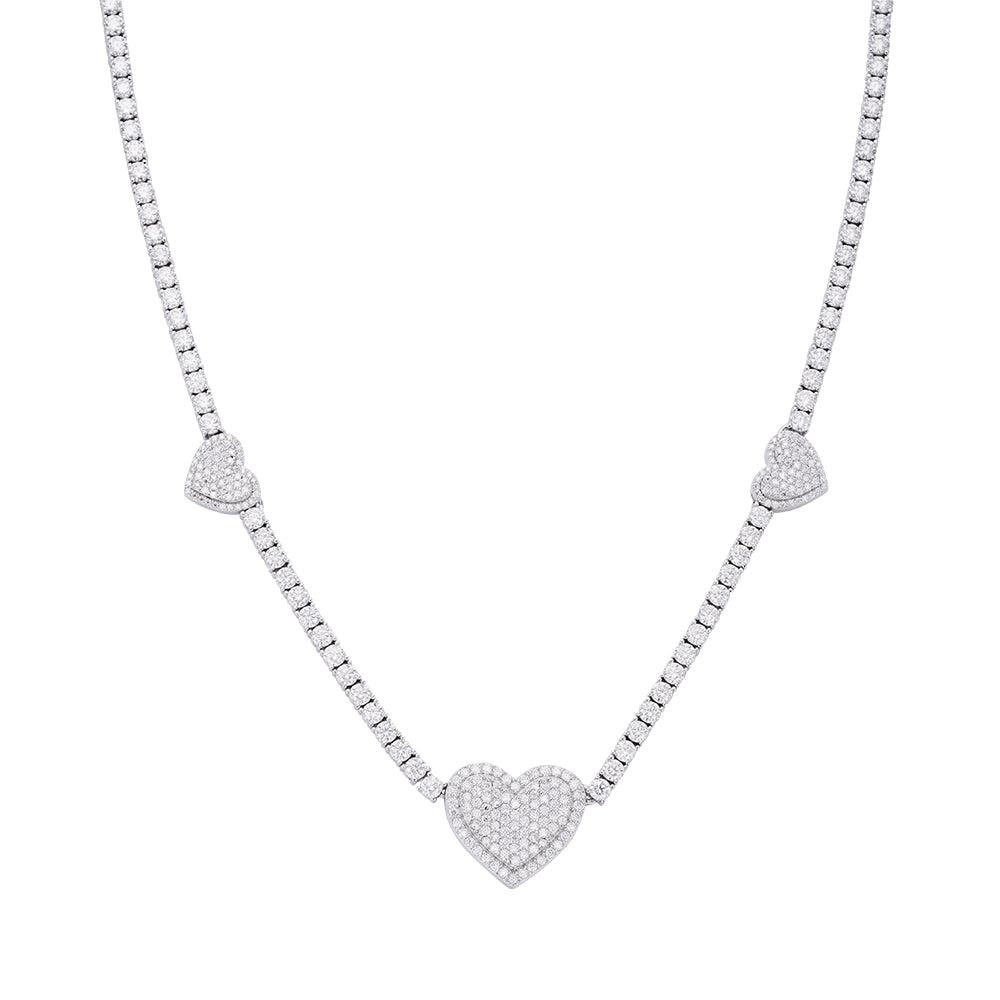 S.Silver Round Moissanite 15mm Heart Designer With 3mm Tennis Chain 18 Inch Necklace RP 1-1/3 Cttw
