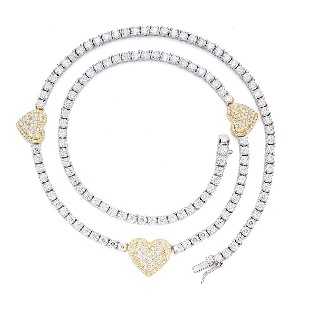 S.Silver Round Moissanite 15mm Heart Designer With 3mm Tennis Chain 18 Inch Necklace RP+GP 1-1/3 Cttw