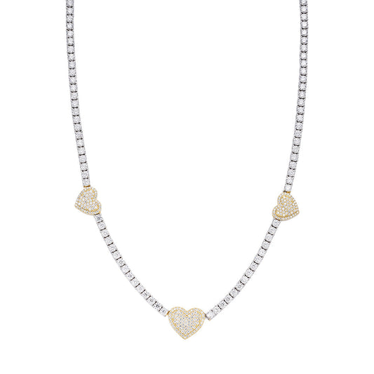 S.Silver Round Moissanite 15mm Heart Designer With 3mm Tennis Chain 18 Inch Necklace RP+GP 1-1/3 Cttw