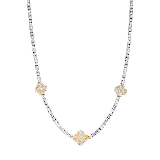 S.Silver Round Moissanite 15mm Designer With 3mm Tennis Chain 18 Inch Necklace RP+GP 1 Cttw