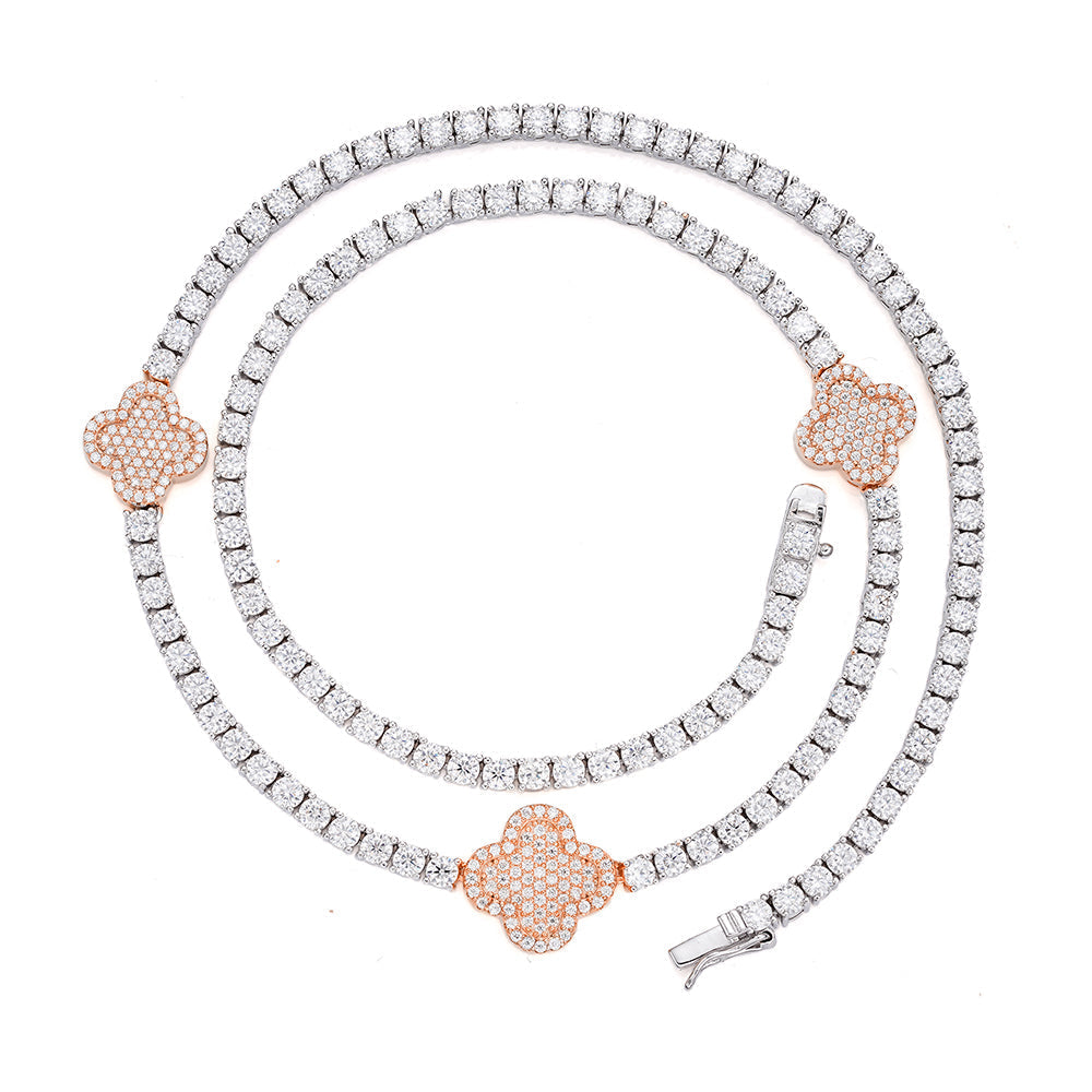 S.Silver Round Moissanite 15mm Designer With 3mm Tennis Chain 18 Inch Necklace RP+PP 1 Cttw