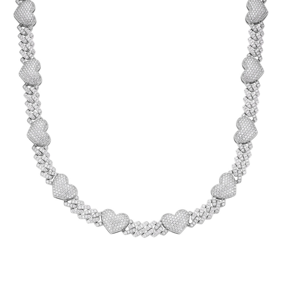 S.Silver Round Moissanite Cuban Heart Link Designer 18 Inch Necklace RP 15-1/2 Cttw