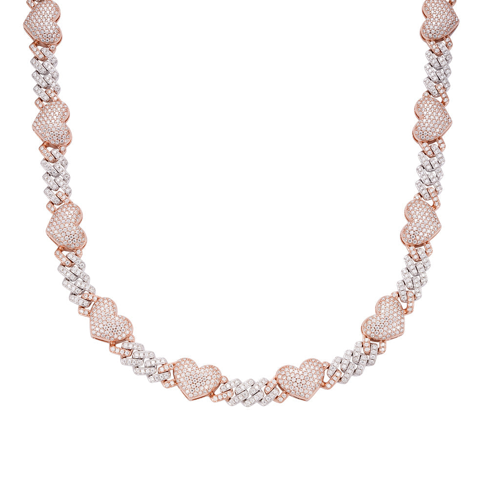 S.Silver Round Moissanite Cuban Heart Link Designer 18 Inch Necklace RP+PP 15-1/2 Cttw