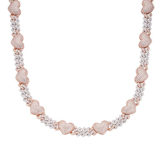 S.Silver Round Moissanite Cuban Heart Link Designer 18 Inch Necklace RP+PP 15-1/2 Cttw
