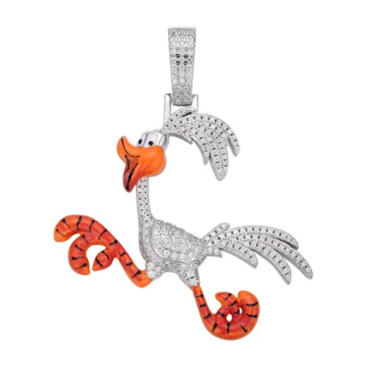 S.Silver Moissanite Enamel Bird Animal Pendant RP 7/8 Cttw