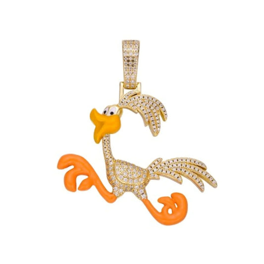 S.Silver Moissanite Enamel Bird Animal Pendant GP 7/8 Cttw