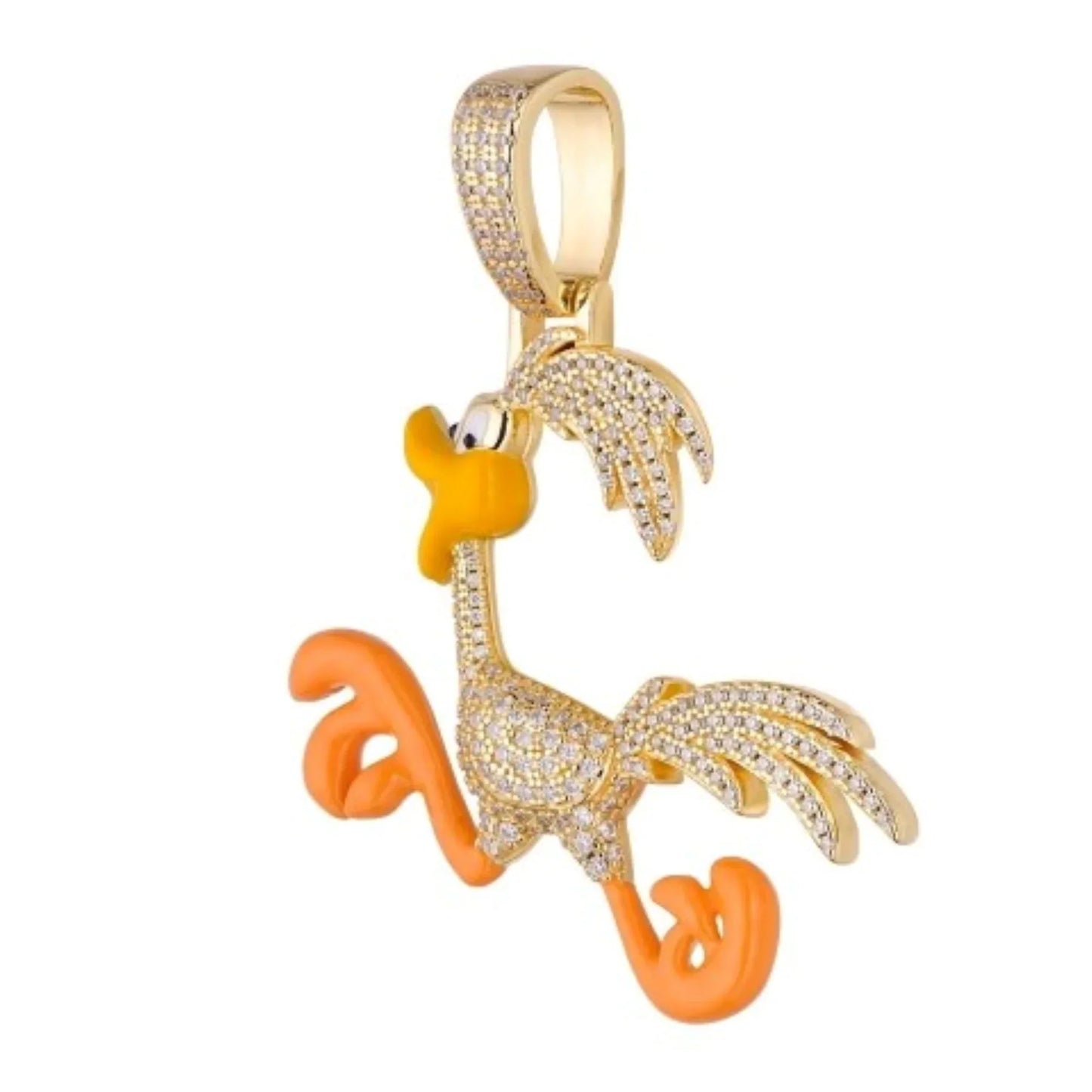 S.Silver Moissanite Enamel Bird Animal Pendant GP 7/8 Cttw