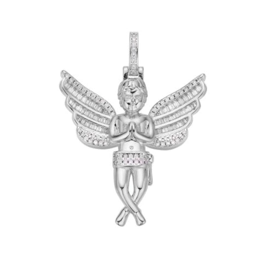 S.Silver Moissanite Angel Wings Religious Pendant 1-1/2 Cttw RP