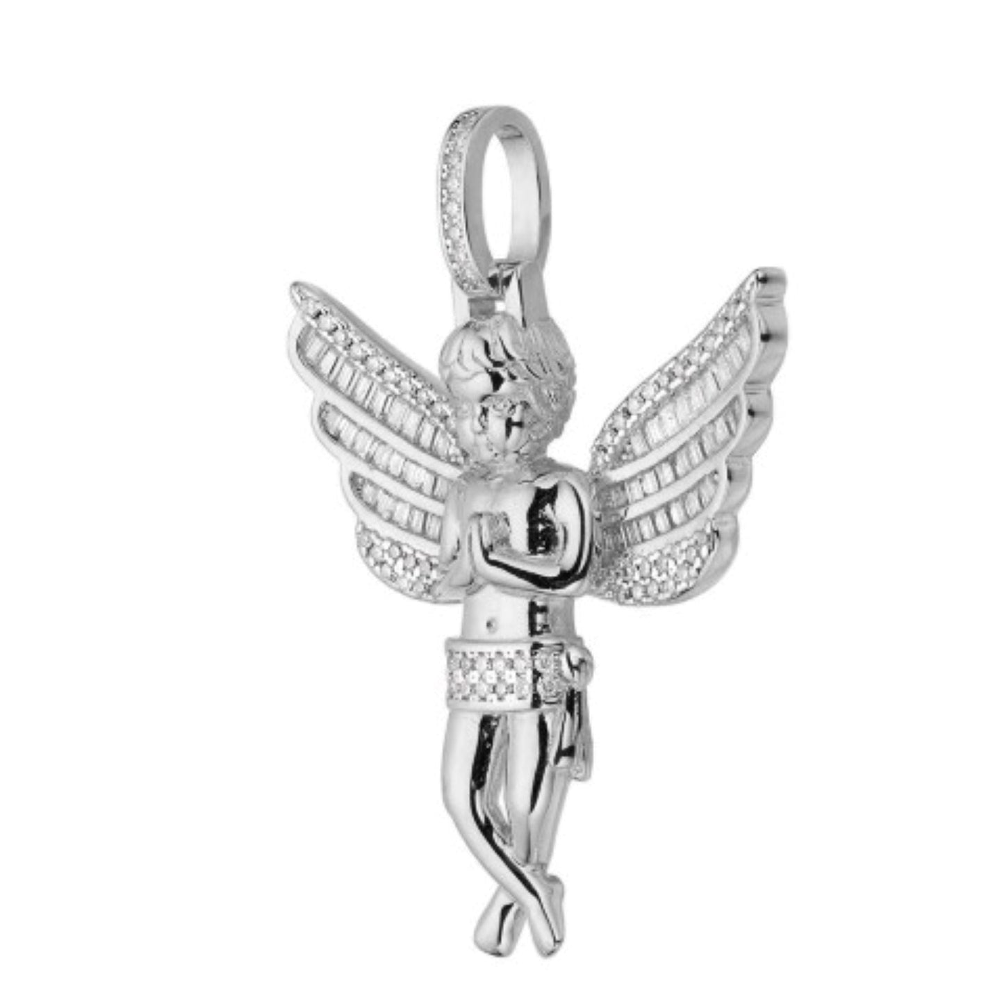S.Silver Moissanite Angel Wings Religious Pendant 1-1/2 Cttw RP