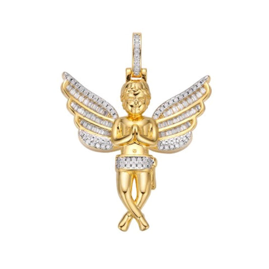 S.Silver Moissanite Angel Wings Religious Pendant 1-1/2 Cttw RP+GP