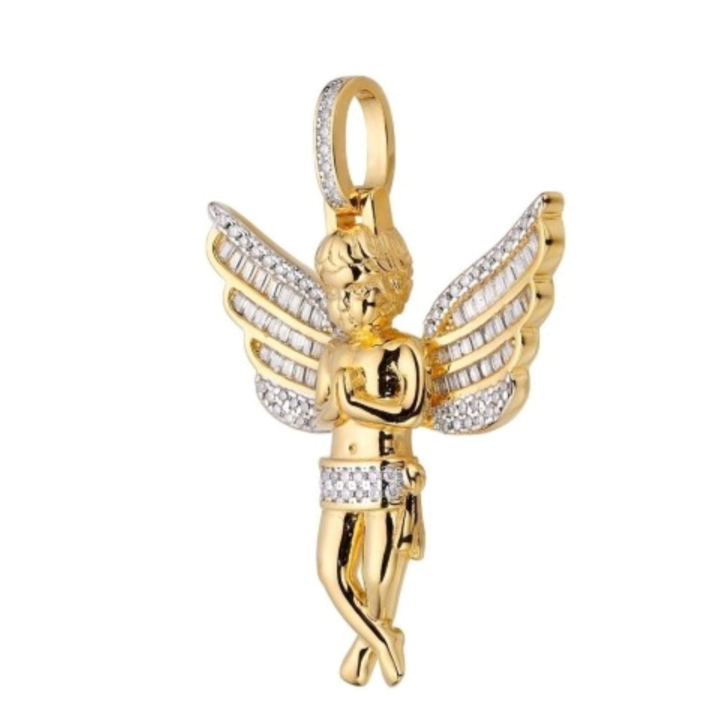 S.Silver Moissanite Angel Wings Religious Pendant 1-1/2 Cttw RP+GP
