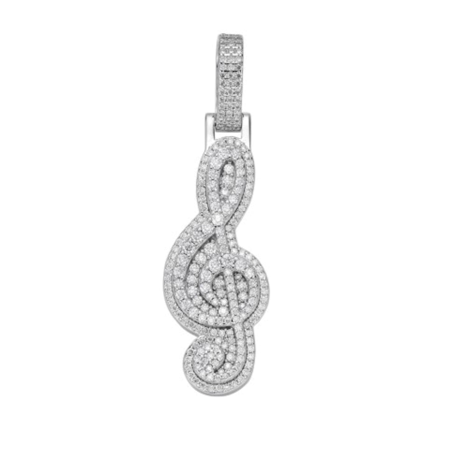 S.Silver Moissanite Music Note Symbol Pendant 1-5/8 Cttw RP