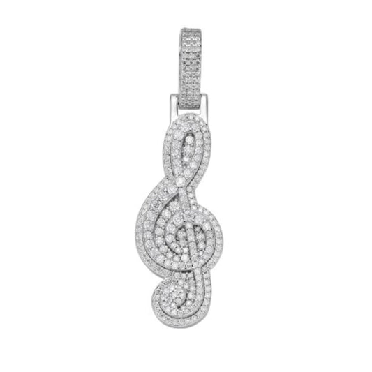 S.Silver Moissanite Music Note Symbol Pendant 1-5/8 Cttw RP
