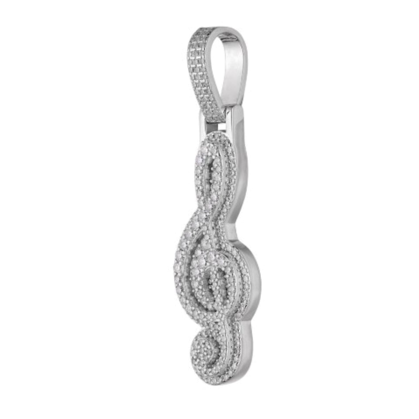 S.Silver Moissanite Music Note Symbol Pendant 1-5/8 Cttw RP