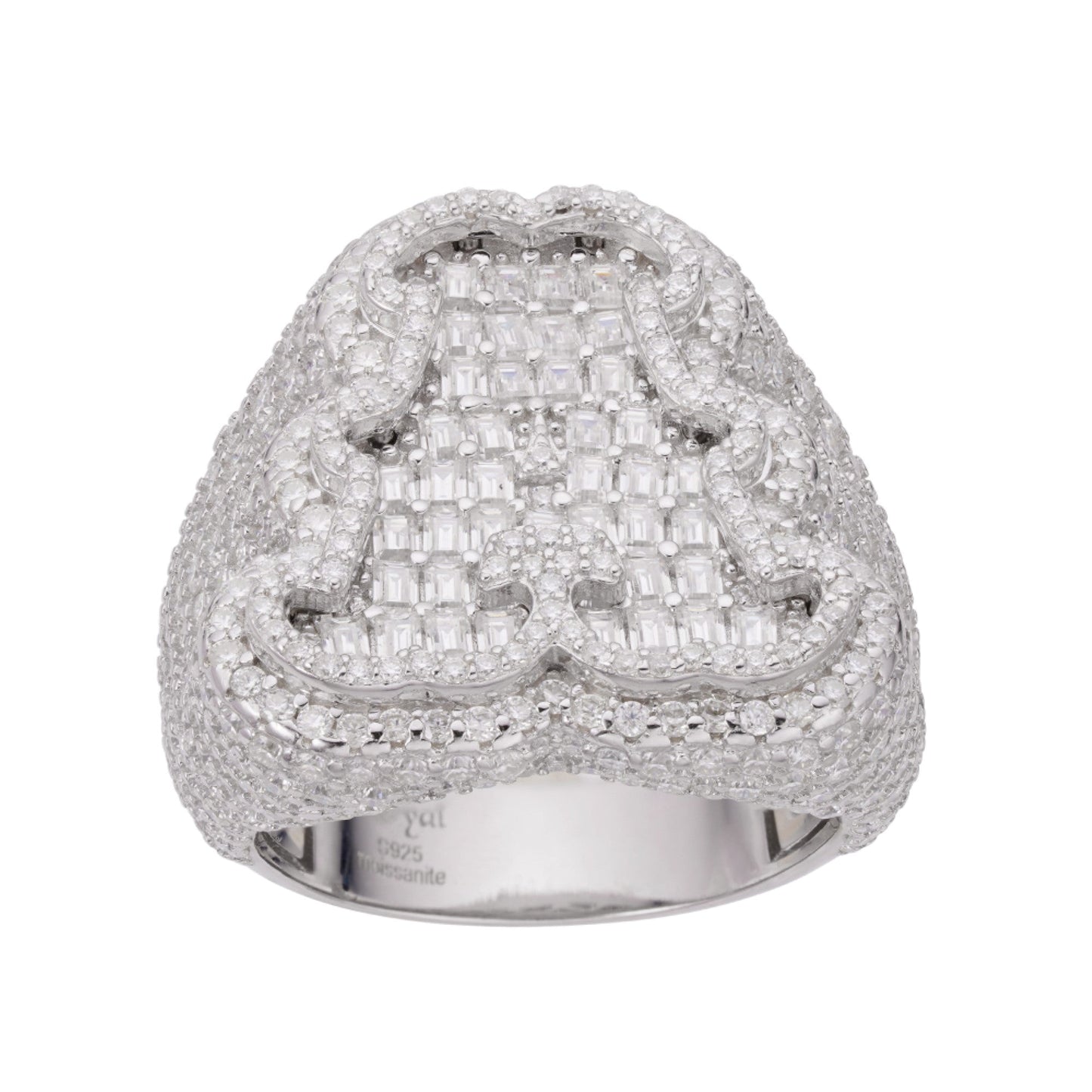 S.Silver Round Baguette Moissanite Albhabet A letter Initial SZ 10 Mens Ring RP 7-5/8 Cttw