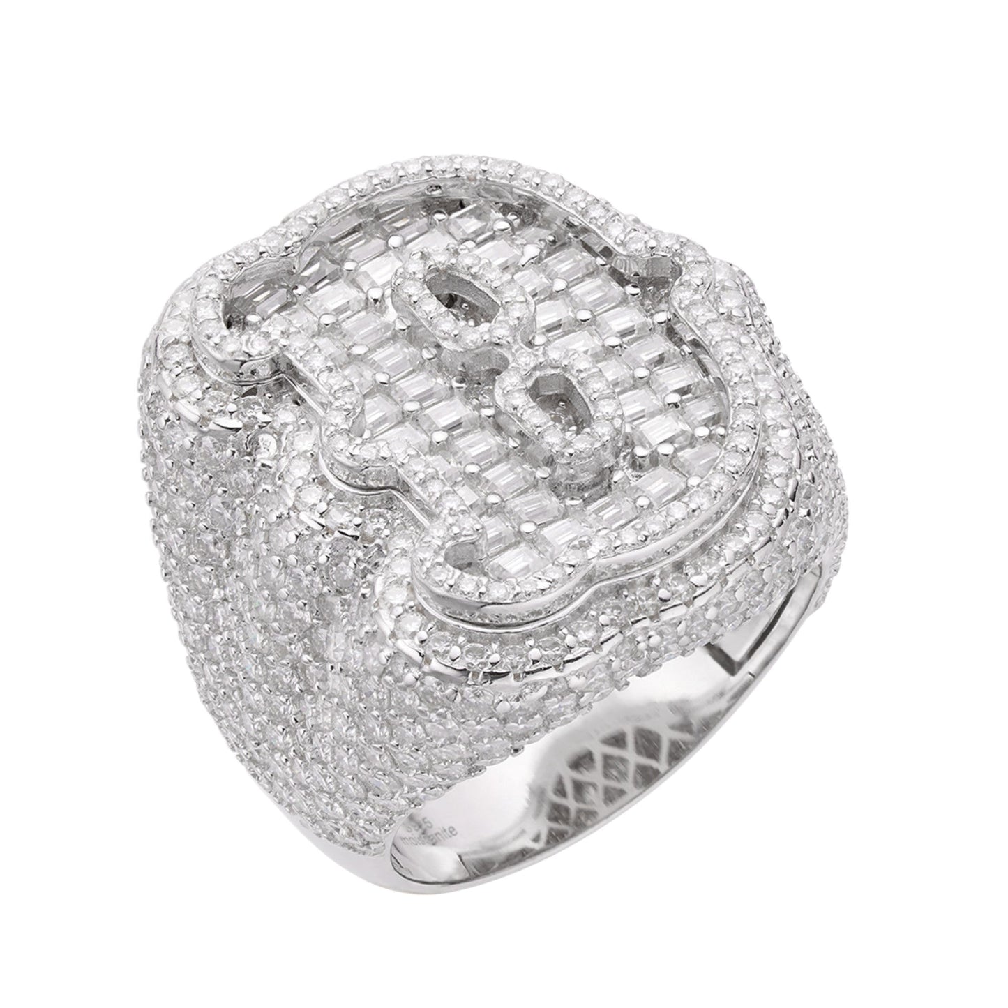 S.Silver Round Baugette Moissanite Albhabet D letter Initial SZ 10 Mens Ring RP 7-1/4 Cttw